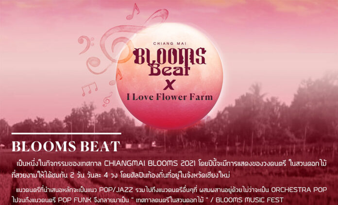 Blooms Beat 2021 จัดเทศกาลดนตรี POP JAZZ ในสวนดอกไม้ วันที่ 27-28 กุมภาพันธ์ 2564 เวลา :17:00 น. - 22:00 น. (ประตูเปิดเวลา 16.00 น.) ณ I love Flower Farm