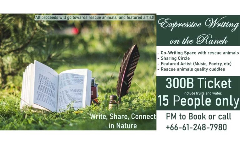 Expressive Writing on the Ranch starting 1.45pm-5pm every saturday november until Saturday Dec 3 2022 at Second Wind Ranch & Rescue เซคค่อนวินฟาร์ม