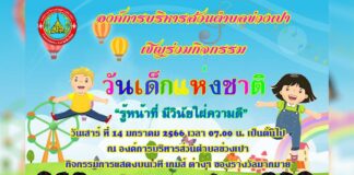 วันเด็กแห่งชาติ ประจำปี 2566 องค์การบริหารส่วนตำบลข่วงเปา วันเด็กแห่งชาติ ประจำปี 2566 องค์การบริหารส่วนตำบลข่วงเปา วันเสาร์ ที่ 14 มกราคม 2566 เวลา 07.00 น.เป็นต้นไป ณ องค์การบริหารส่วนตำบลข่วงเปา อำเภอจอมทอง จังหวัดเชียงใหม่