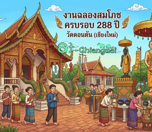 งานฉลองสมโภชครบรอบ 288 ปี วัดดอนตัน ต.เหมืองแก้ว อ.แม่ริม งานฉลองสมโภชครบรอบ 288 ปี วัดดอนตัน วันที่ 9-10 พฤษภาคม 2569 ณ วัดดอนตัน บ้านดอนตัน ตำบลเหมืองแก้ว อำเภอแม่ริม จังหวัดเชียงใหม่