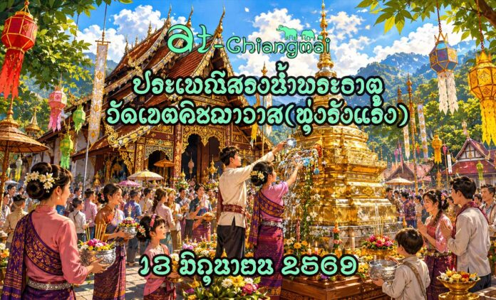 งานประเพณีสรงน้ำพระธาตุวัดเขตคิชฌาวาส(ทุ่งรังแร้ง) ต.น้ำแพร่ อ.หางดง วันที่ 13 มิถุนายน 2569 ณ วัดเขตคิชฌาวาส(ทุ่งรังแร้ง) ตำบลน้ำแพร่ อำเภอหางดง จังหวัดเชียงใหม่