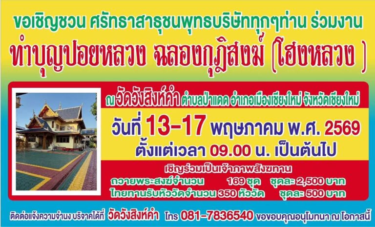 งานฉลองกุฏิสงฆ์ (ปอยหลวง) วัดวังสิงห์คำ ต.ป่าแดด เชียงใหม่