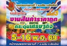 งานสินค้าราคาถูก กระตุ้นเศรษฐกิจ ครั้งที่ 3 หน้ากองพลทหารราบที่ 7 งานสินค้าราคาถูก กระตุ้นเศรษฐกิจ ครั้งที่ 3 วันที่ 5-16 พฤษภาคม 2569 ณ หน้ากองพลทหารราบที่ 7 อำเภอแม่ริม จังหวัดเชียงใหม่