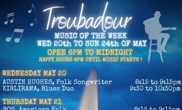 Troubadour Music of the Week at Troubadour CNX from 20-24 May 2026, Open 6PM to Midnight at Troubadour 2/7 Changmoi Kao Rd, Behind Starbucks Thapae, Chiang Mai
